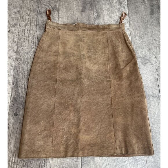 Bagatelle Leather Skirt Womens 8 Brown Suede‎ Pencil Zip Lined Retro Western 80s - Picture 1 of 9